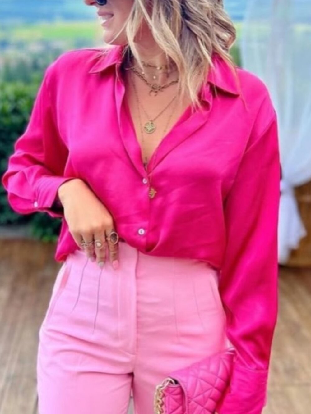 Zara hot pink satin shirt - Picture 3 of 10